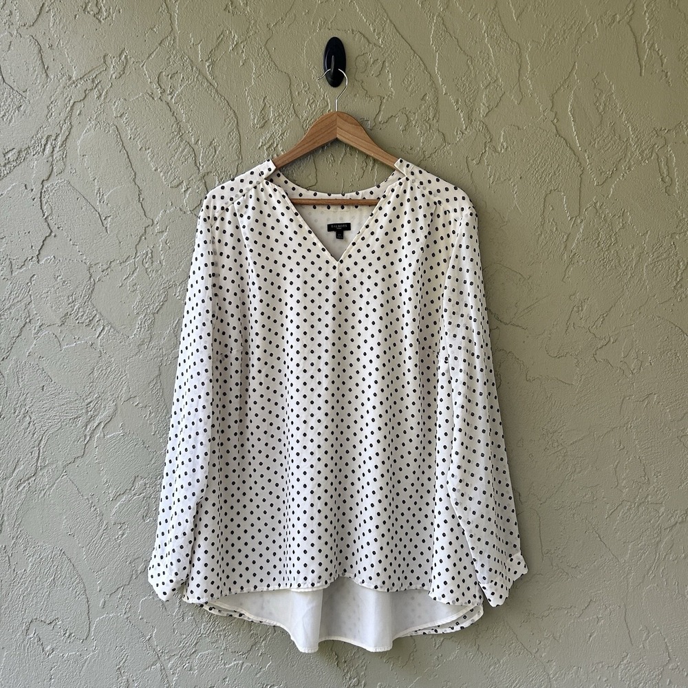Talbots Woman Women's 2X Ivory & Black Multicolor Dots Long Sleeve Blouse NWOT